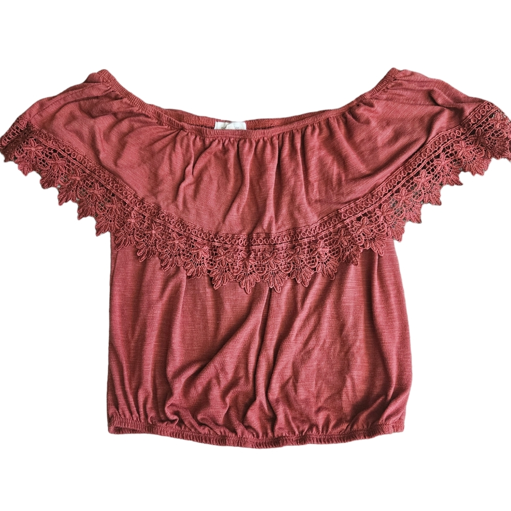 Women Small Burgundy Cropped Off Shoulder Blouse